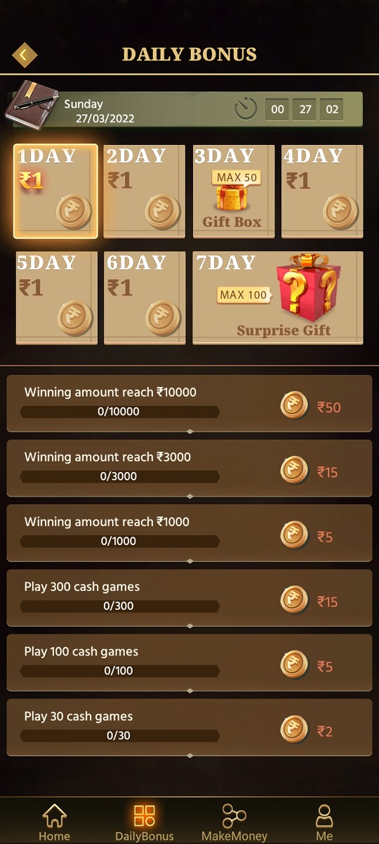 Daily Bonus in Mega Winner Apk
