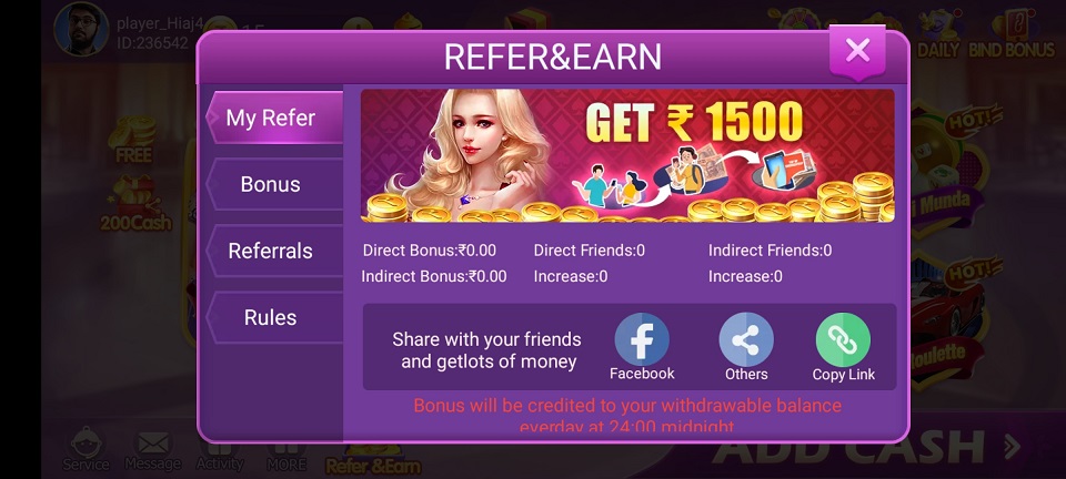Refer Your Friends And Earn Money in Ludo Baba Game