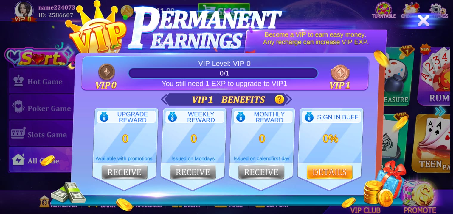 VIP Permanent Earning in Perfect Rummy App