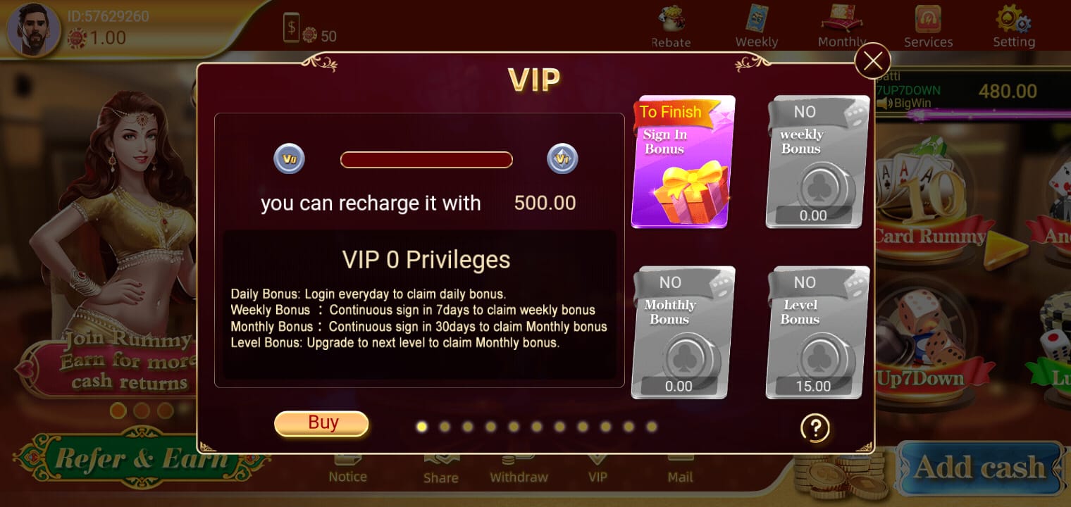 Rummy Earn VIP Bonus Feature