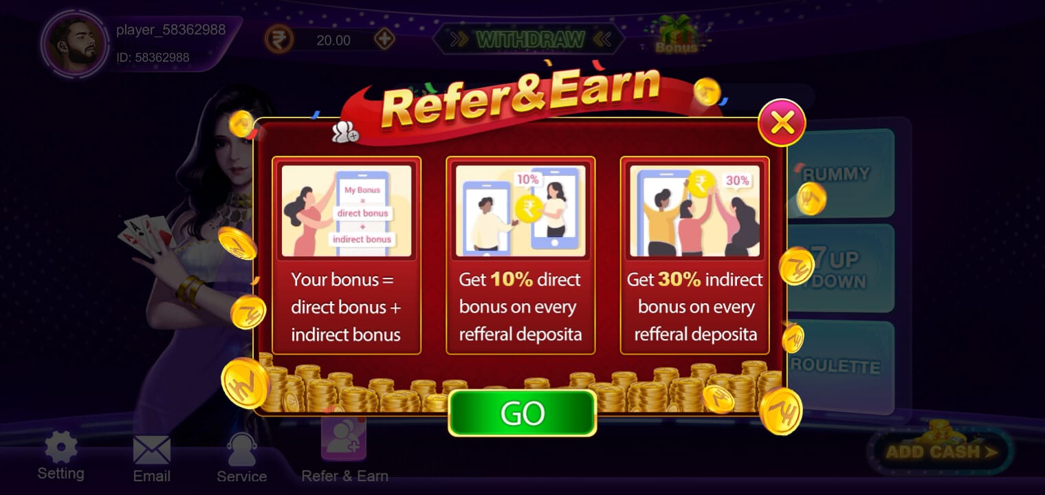 Refer & Earn Real Cash in TeenPatti Dhamal Apk
